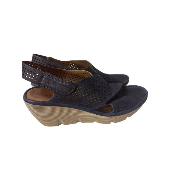 Clarks Womens Navy Perforated Wedge Sandals Size 9 - Picture 4 of 7